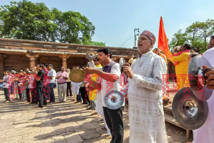 People offer prayers at the Bhojshala complex following the Madhya Pradesh High Court verdict declaring the site a Hindu temple dedicated to Goddess Vagdevi (Saraswati), in Dhar, Madhya Pradesh