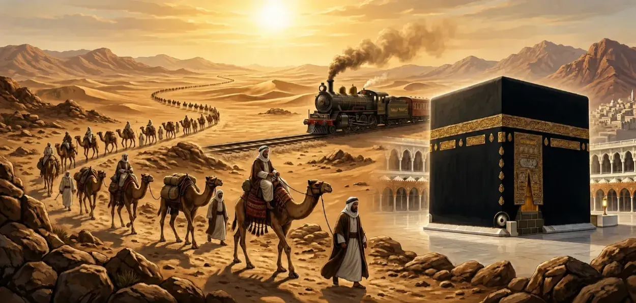 AI-generated picture of pilgrims travelling to Macca in ancient times
