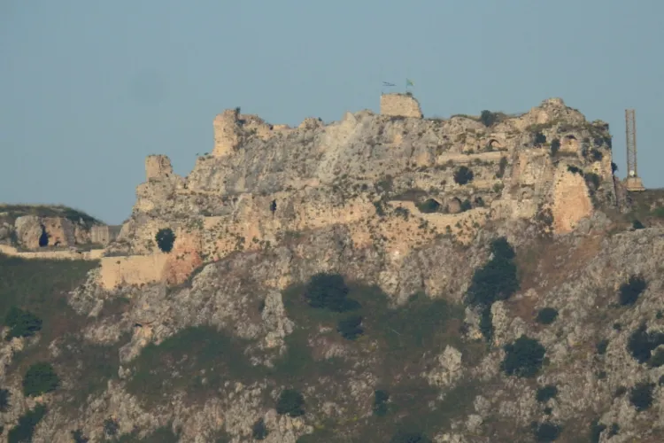 An Israeli flag and a flag of the Golani Brigade are raised on Beaufort Castle, as seen from Marjayoun, southern Lebanon 
