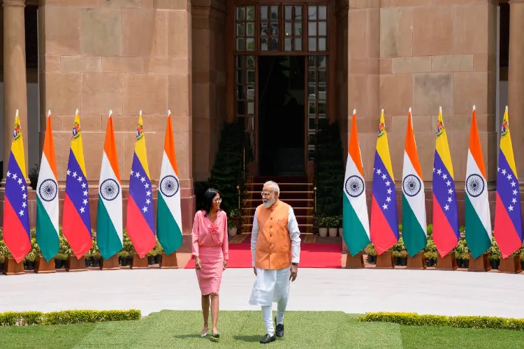 Prime Minister Narendra Modi with Venezuela's Acting President Delcy Rodriguez