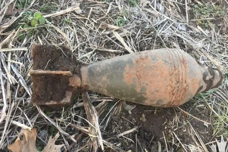 A rusted mortar shell 
