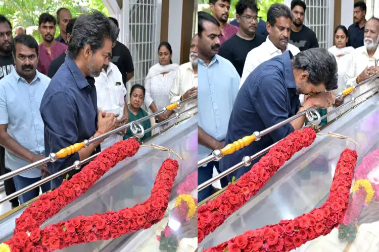 Tamil Nadu Chief Minister C Joseph Vijay pays tributes to director P Bharathiraja, who died on Wednesday due to age related complications