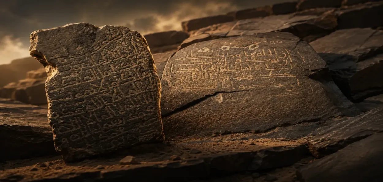 Rocks bearing inscription in ancient Arabic excavated in Saudi Arabia's Madina region