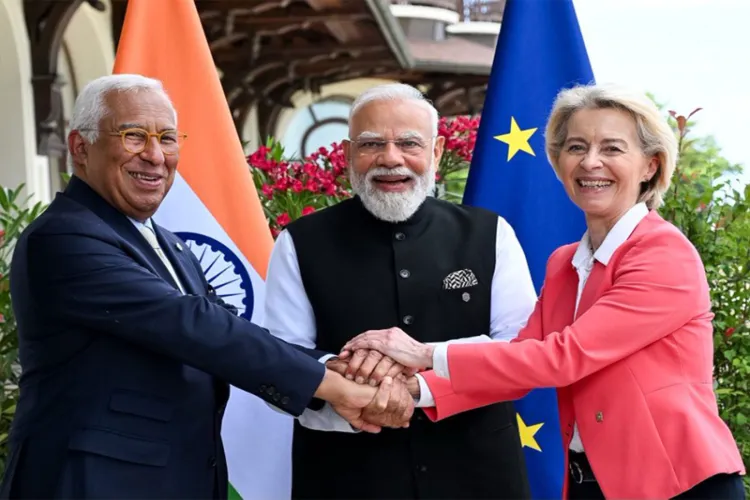 Prime Minister Narendra Modi with European Council President Antonio Costa and European Commission President Ursula von der Leyen