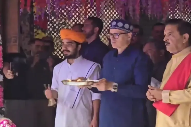 Jammu and Kashmir Chief Minister Omar Abdullah at the Kheer Bhawani temple in Ganderbal 