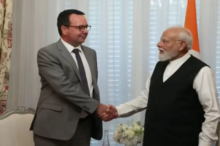 Prime Minister Narendra Modi meets Alstom CEO Martin Sion during his visit to Paris, France. 