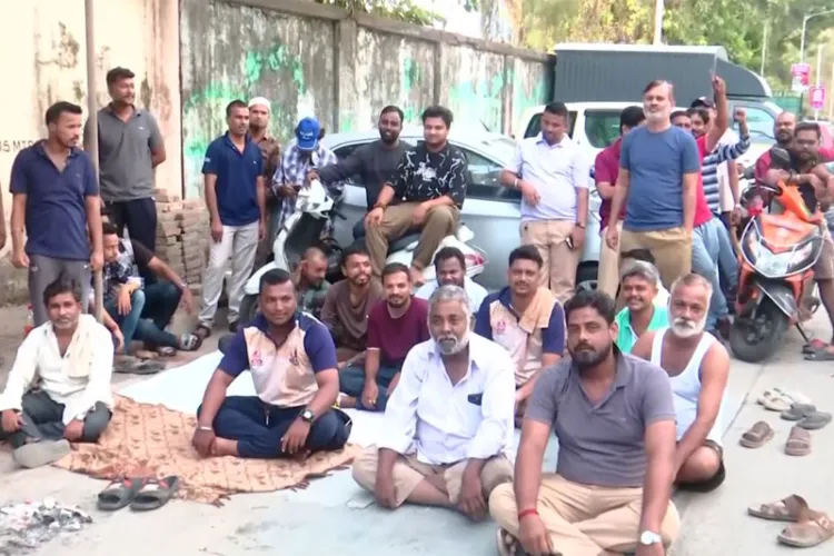 Brihanmumbai Electric Supply and Transport (BEST) bus staff stage a protest