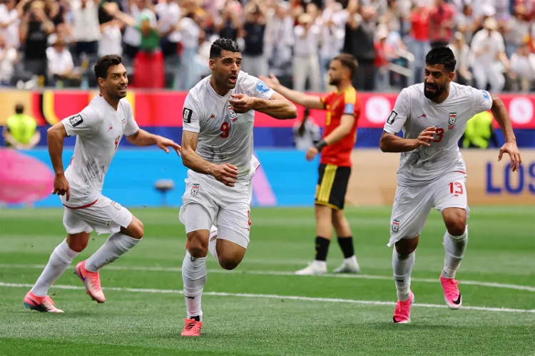 Soccer Football - FIFA World Cup 2026 - Group G - Belgium v Iran - Los Angeles Stadium, Inglewood, California, U.S. - June 21, 2026 Iran's Mehdi Taremi celebrates scoring a goal that was later disallowed for offside.