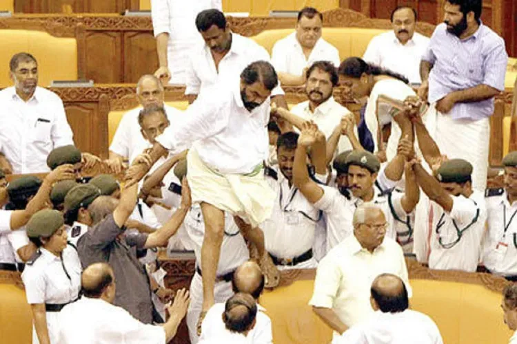 The opposition CPI(M)-led LDF created a ruckus in and walked out of the Kerala assembly