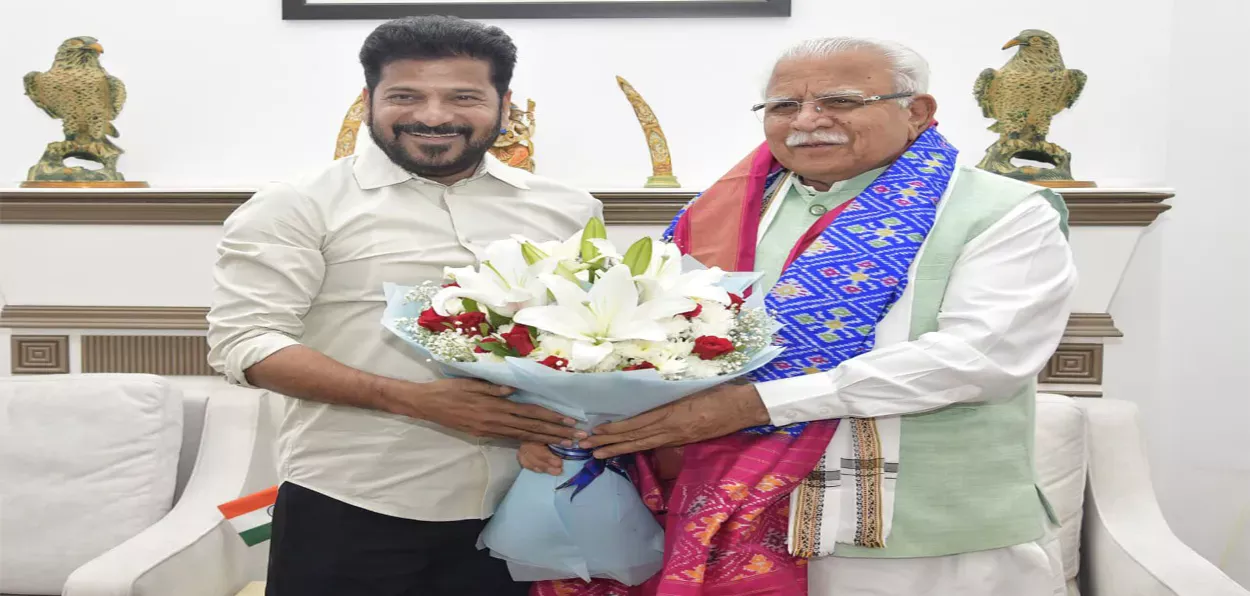 Telangana Chief Minister Revanth Reddy and Union Ministers Manohar Lal Khattar 