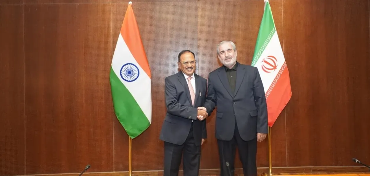 NSA Ajit Doval welcoming Ghadir Nezamipour, Deputy Secretary for Defence Affairs at Iran's Supreme National Security Council in New Delhi