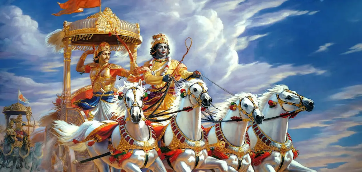 Picture of Krishna as Arjuna's charioteer in Mahabharata