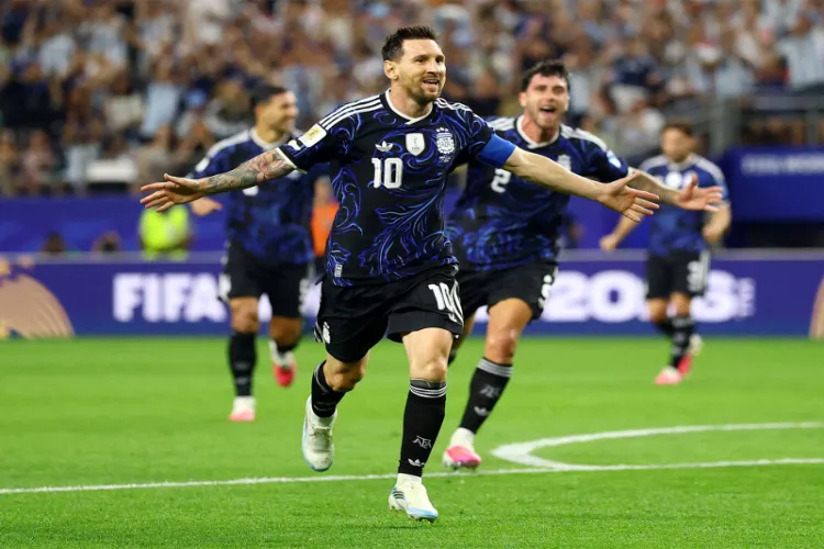 Argentina's Lionel Messi celebrating after scoring a goal against Jordan 