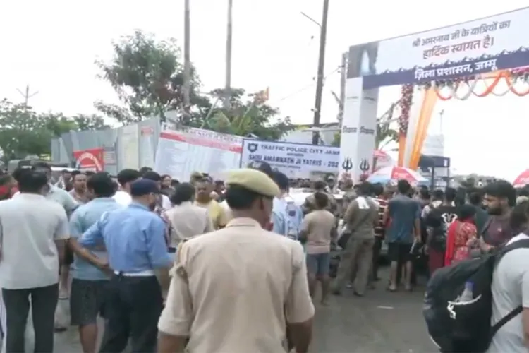 Devotees gather at the Jammu base camp