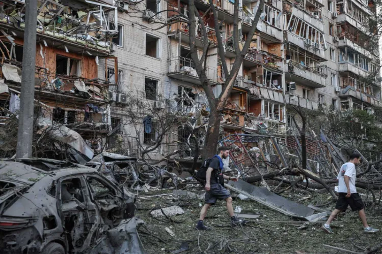 Aftermath of overnight Russian missile and drone strikes in Kyiv 