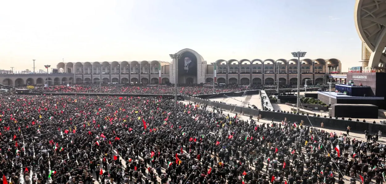 An aerial view of the sea of mourners in Tehran