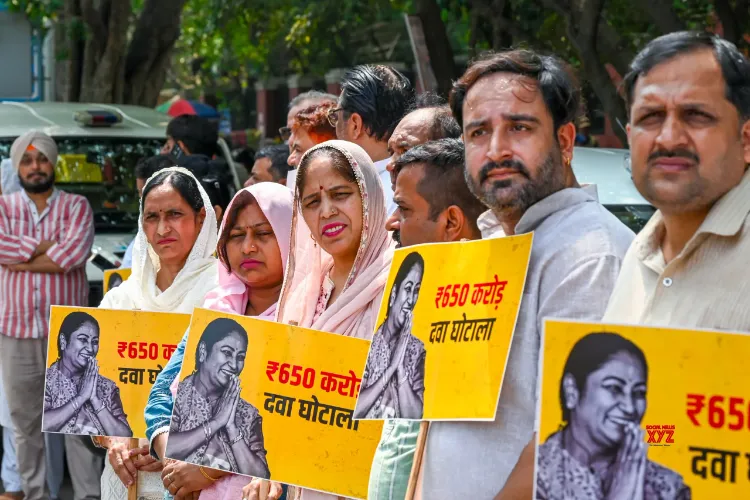 Aam Aadmi Party staged a protest at LNJP Hospital over an alleged Rs 650 crore scam in the Delhi government