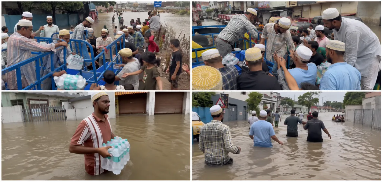 Muslims in Surat distributing relief to flood0affected people