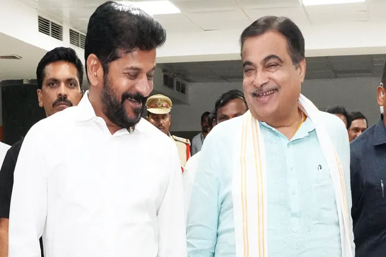 Telangana Chief Minister A Revanth Reddy with Union Minister for Road Transport Nitin Gadkari