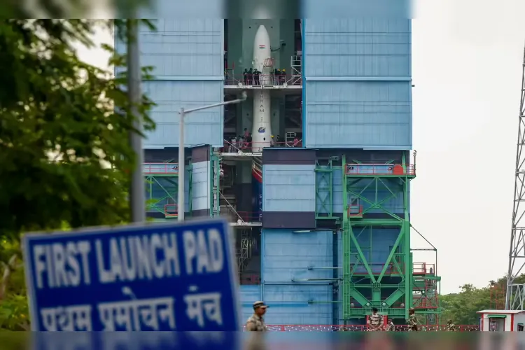 Sriharikota: Security personnel stand guard near the launch pad as final preparations are underway for the launch of Skyroot Aerospace's Vikram-1 rocket during a media visit at the Satish Dhawan Space Centre (SDSC SHAR), in Sriharikota, Andhra Pradesh
