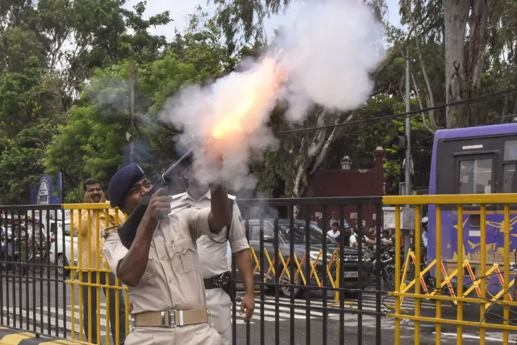 Bihar Police firing tear gas