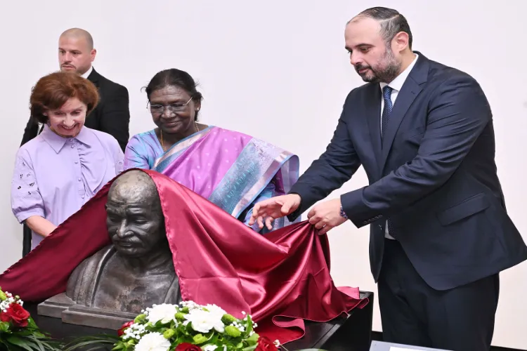 President Droupadi Murmu and President Gordana Siljanovska-Davkova of North Macedonia unveiled a bust of Mahatma Gandhi at the Skopje Museum.