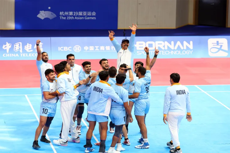 India men's kabaddi players celebrating