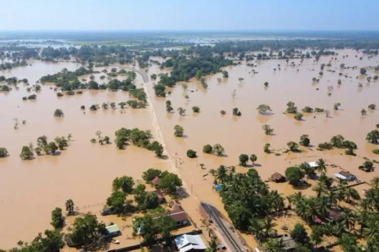 An aerial view of floods in Assam