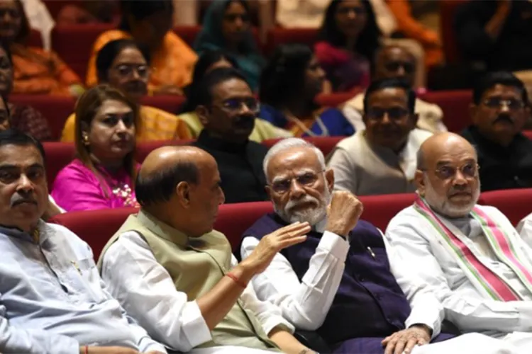 PM Modi, Rajnath Singh and Amit Shah at NDA Mangal Milan meeting