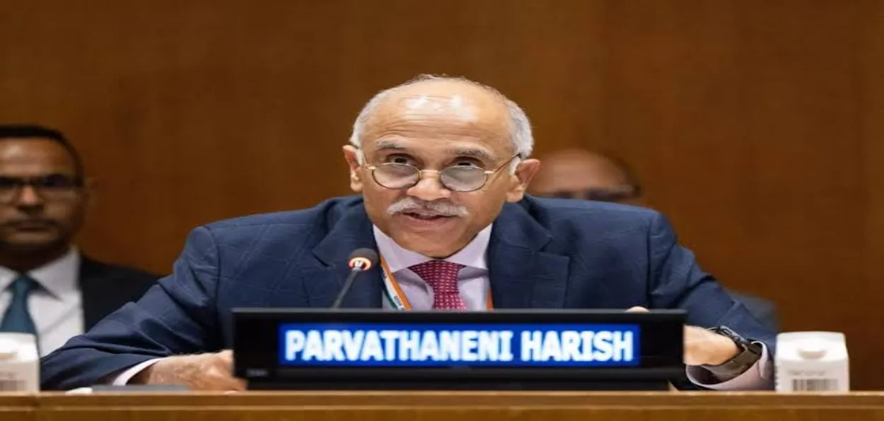 Ambassador Parvathaneni Harish speaking at the UNSC
