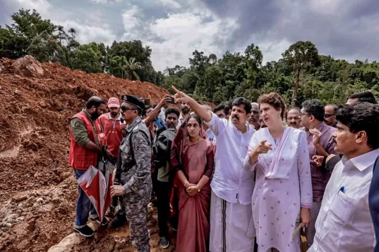 Congress MP from Wayanad Priyanka Gandhi Vadra at landslide site