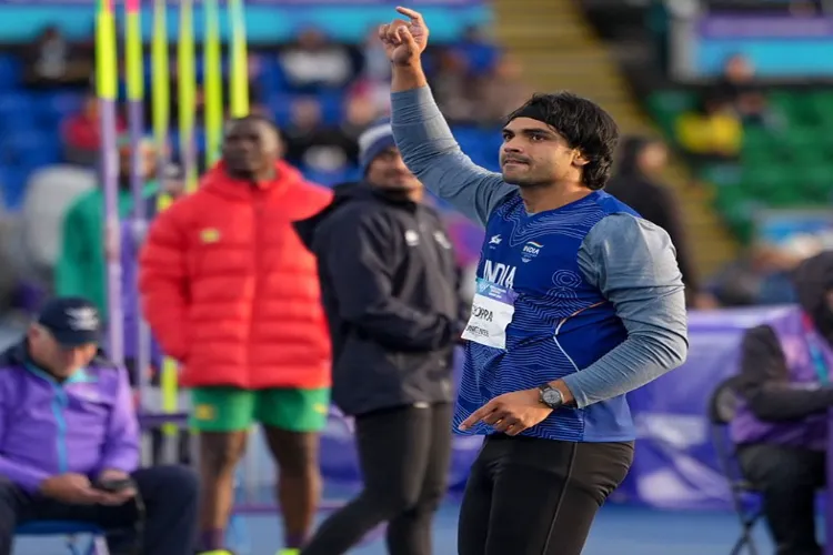 Olympic medallist Neeraj Chopra in action during CWG 2026 event at Glasgow 
