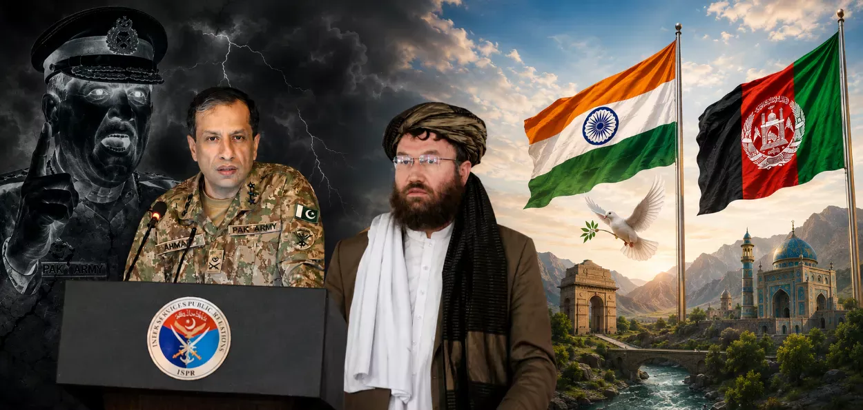 ISPR Chief Lt Gen Ahmed Sharif Chaudhry and Afghan minister Mawlawi Ataullah Omari