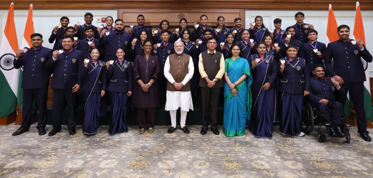 Prime Minister Narendra Modi with Commonwealth Game winners