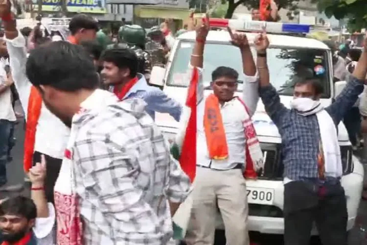 The Akhil Bharatiya Vidyarthi Parishad (ABVP) holds a protest march from the Old Vidhan Sabha to the New Vidhan Sabha in Ranchi