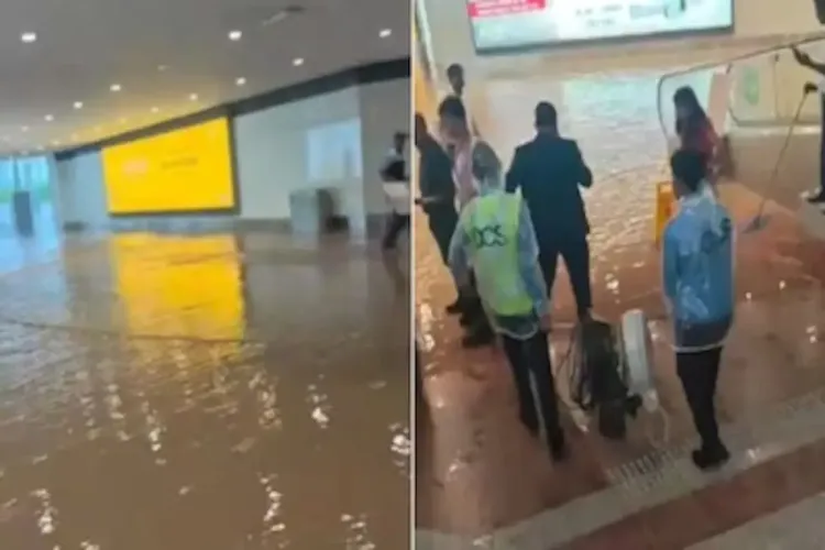 Waterlogging at the newly-built Noida International Airport after heavy rain