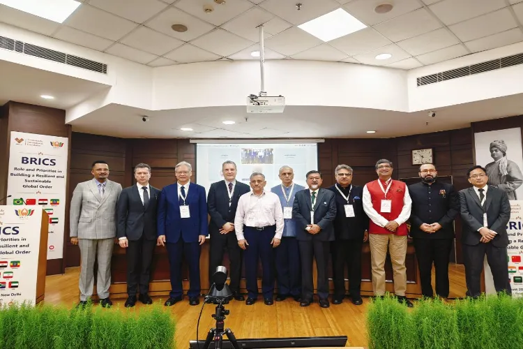  Chinese Ambassador to India Xu Feihong attend the BRICS Ambassadors' Roundtable Discussion hosted by Vivekananda International Foundation