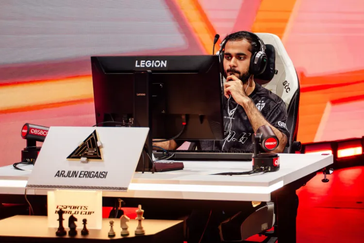 Grandmaster Arjun Erigaisi competing in the group stage of Esports World Cup 2026. 