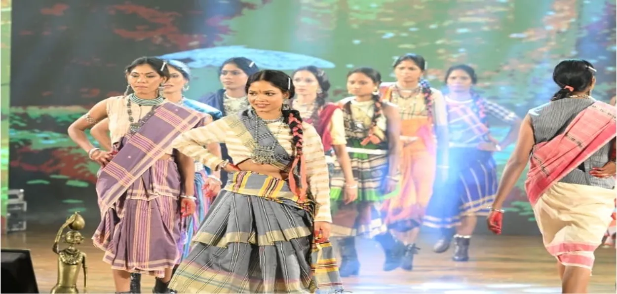 Ex-naxals walking down the ramp at handloom show