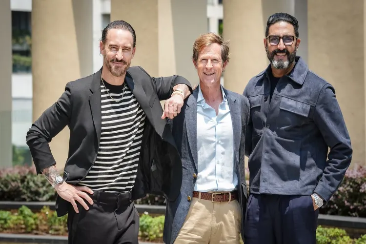 Rotterdam Dockers co-owner and captain Faf du Plessis, co-owner Jonty Rhodes and actor Abhishek Bachchan