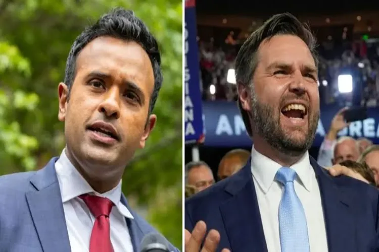 Vivek Ramaswamy (L) US Vice President J D Vance (R)