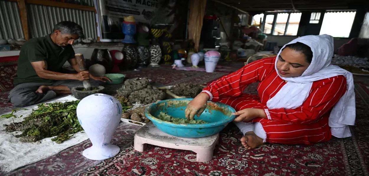 Simran working with water weeds (Basit Zargar)