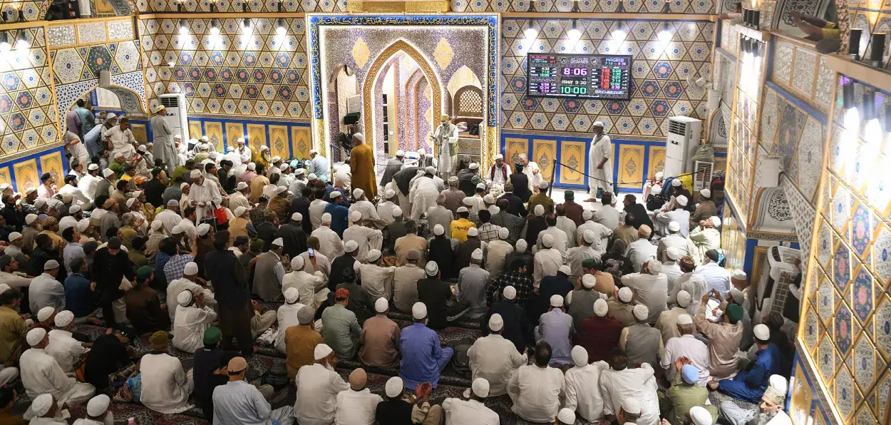People offering Eid prayers at the Hazratbal shrine, Srinagar