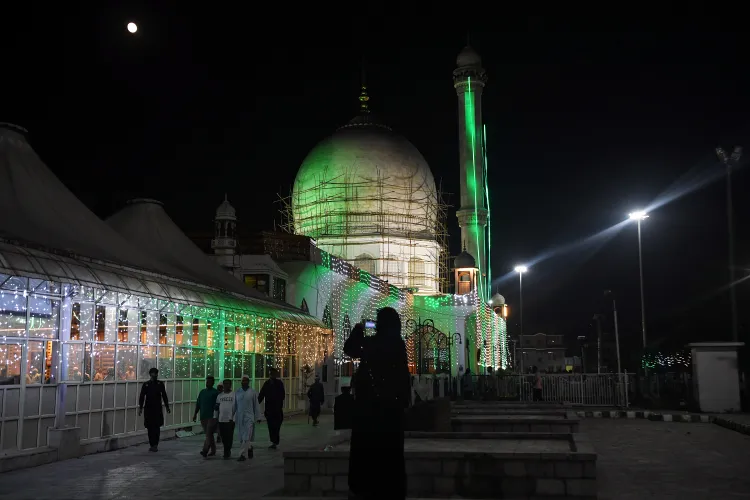 Hazratbal Shrine in Srinagar illuminated on the occasion of Eid Milad un Nabi