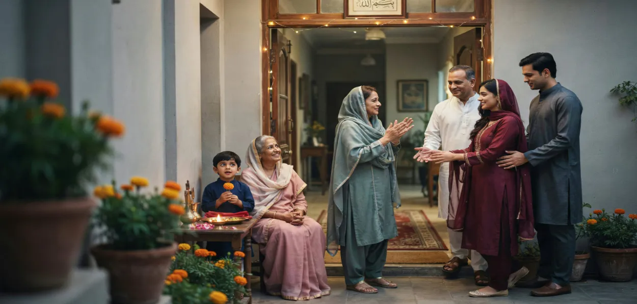 AI-generated image of a Muslim family welcoming their daughter when she comes for a visit 