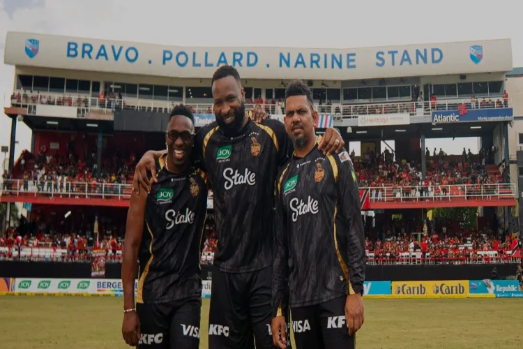 Dwayne 'DJ' Bravo, Kieron Pollard and Sunil Narine