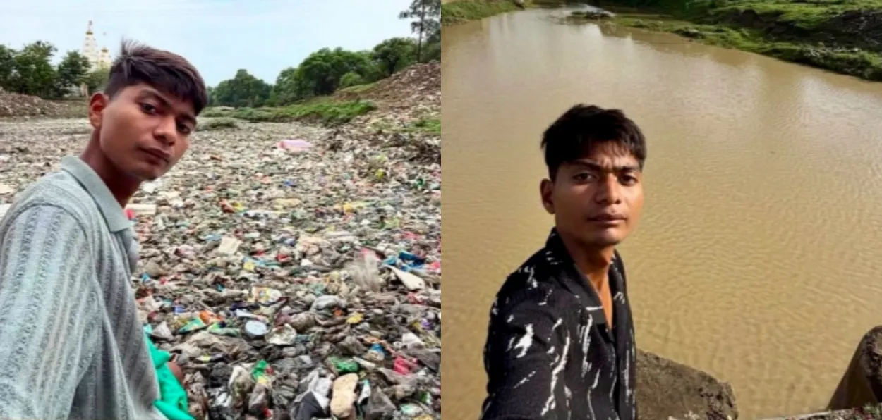 Surendra Singh Choudhary alias Bittu Tabahi in thebefore and after picture of Ajnar river,