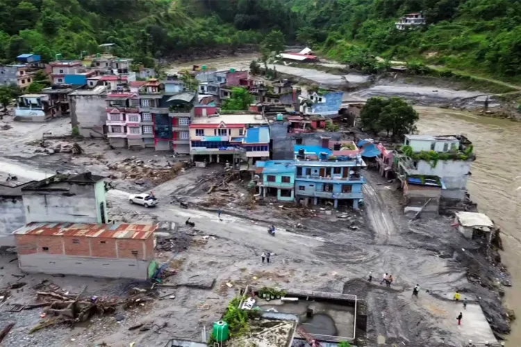 A drone view of the devastation in the Nepal due to flood