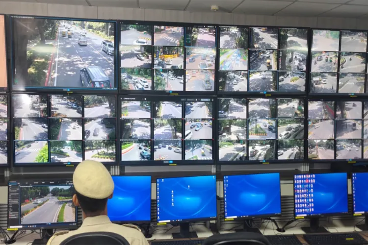 Delhi Police monitor CCTVs at control room in Tughlak Road Police Station