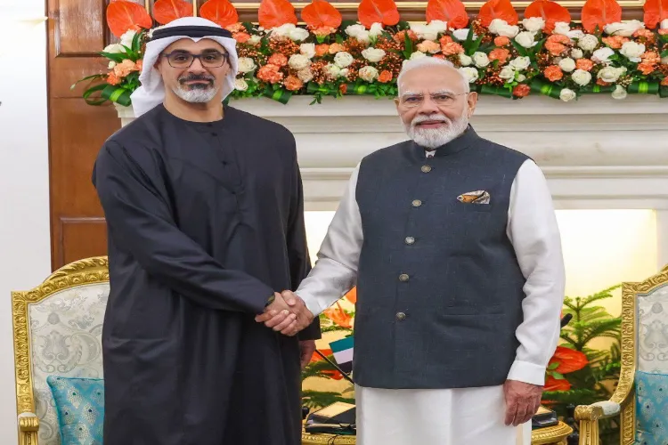 Prime Minister Narendra Modi with Abu Dhabi Crown Prince Khaled bin Mohamed bin Zayed Al Nahyan